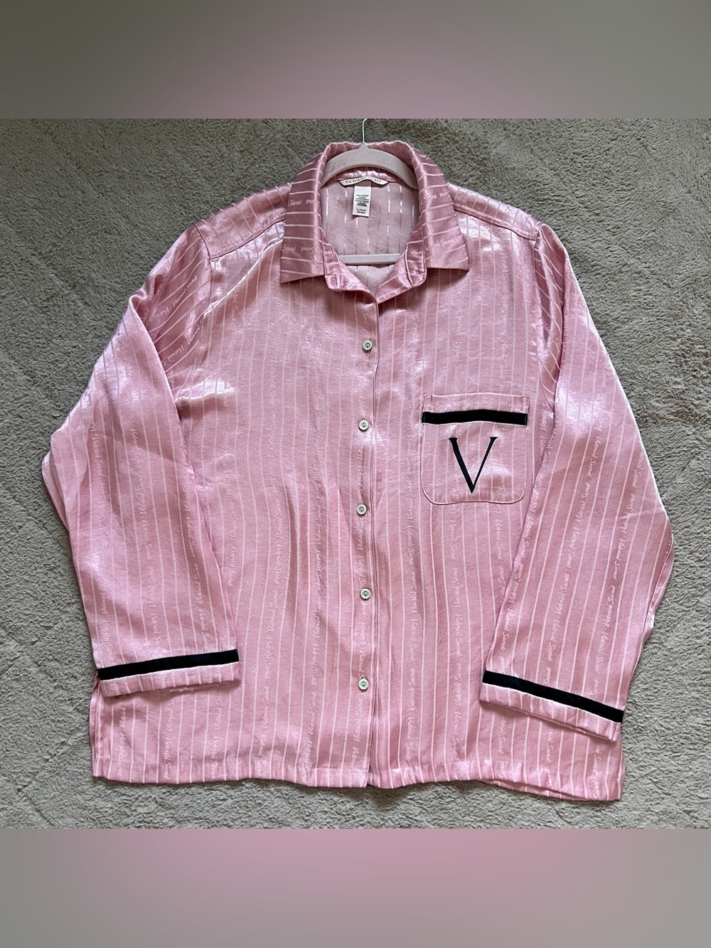 Victoria's Secret Signature Satin Pajama Top Preppy Minimalist Coquette Sz XL